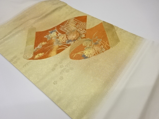 JAPANESE KIMONO / VINTAGE NAGOYA OBI / KINSAI / CARRIAGE & PINE WITH FLOWERS